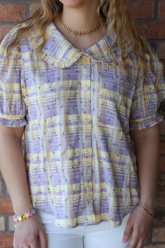 Chasing Daydreams Floral Plaid Top, Lavender