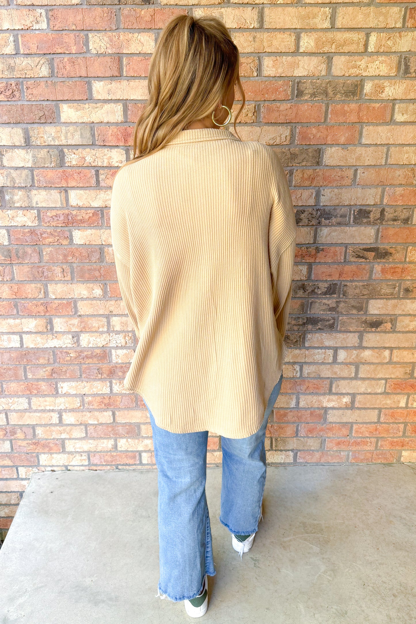 Thinking It Over Oversized Waffle Shacket, Taupe