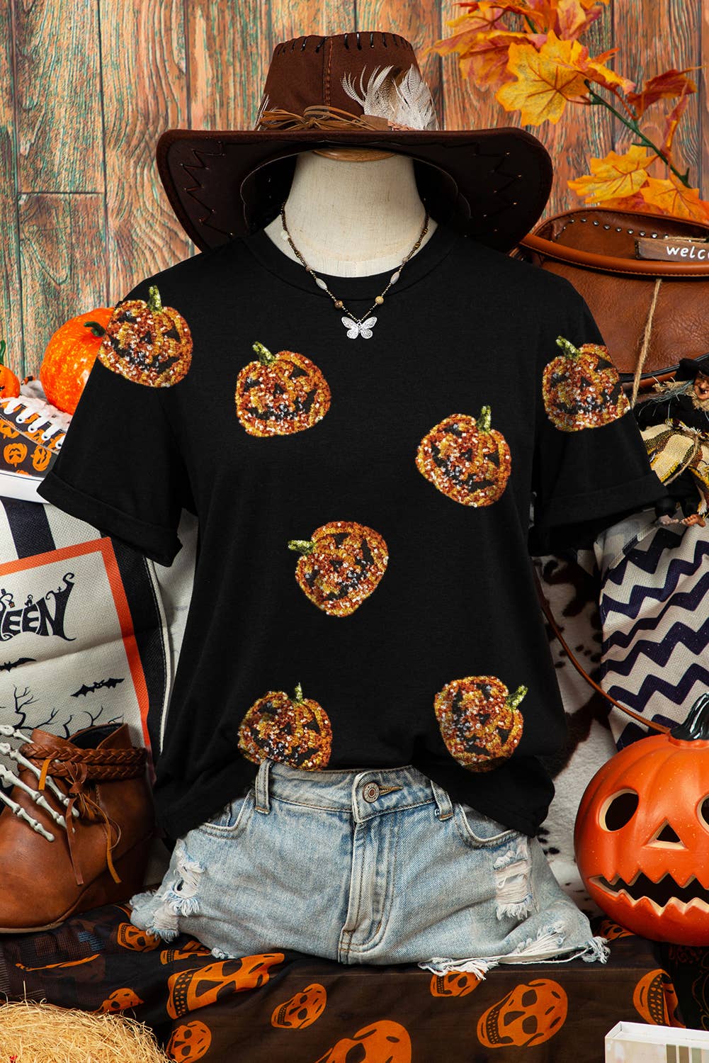 Hey Pumpkin Sequin Top, Black