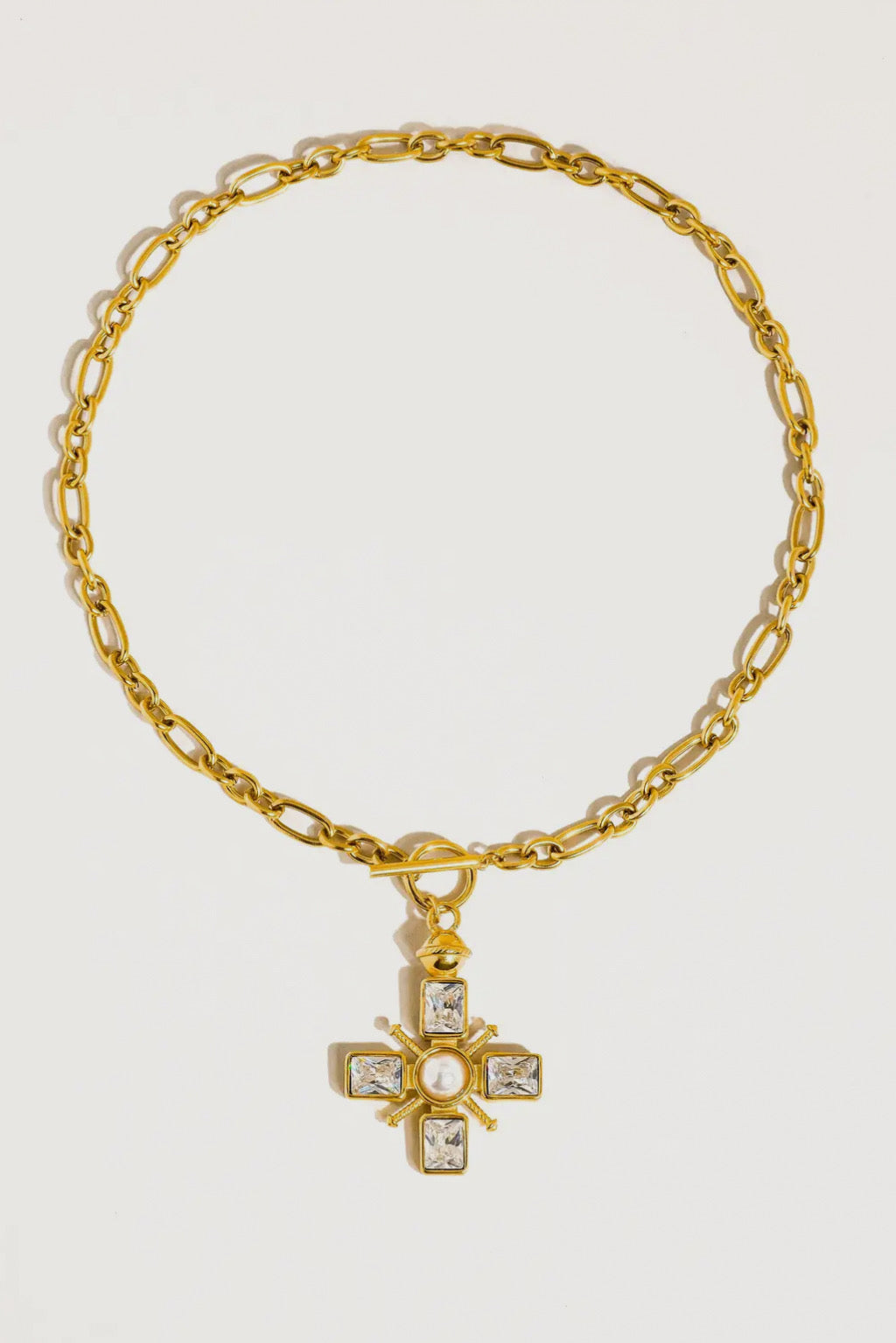 Grace 18K Gold Plated Stainless Steel Cross Necklace, Gold