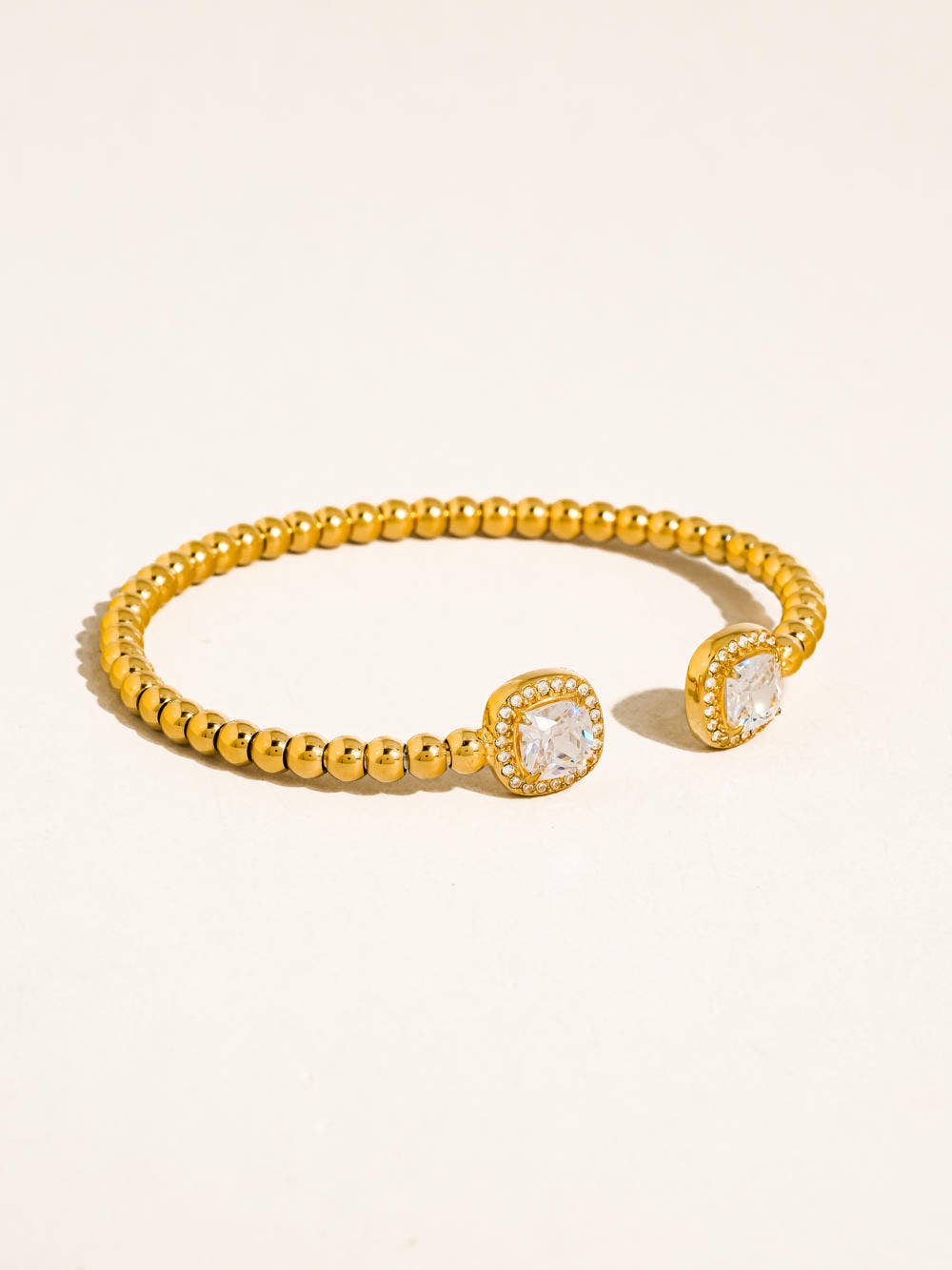 Gracie 18K Gold Plated Stainless Steel CZ Beaded Bangle, Gold