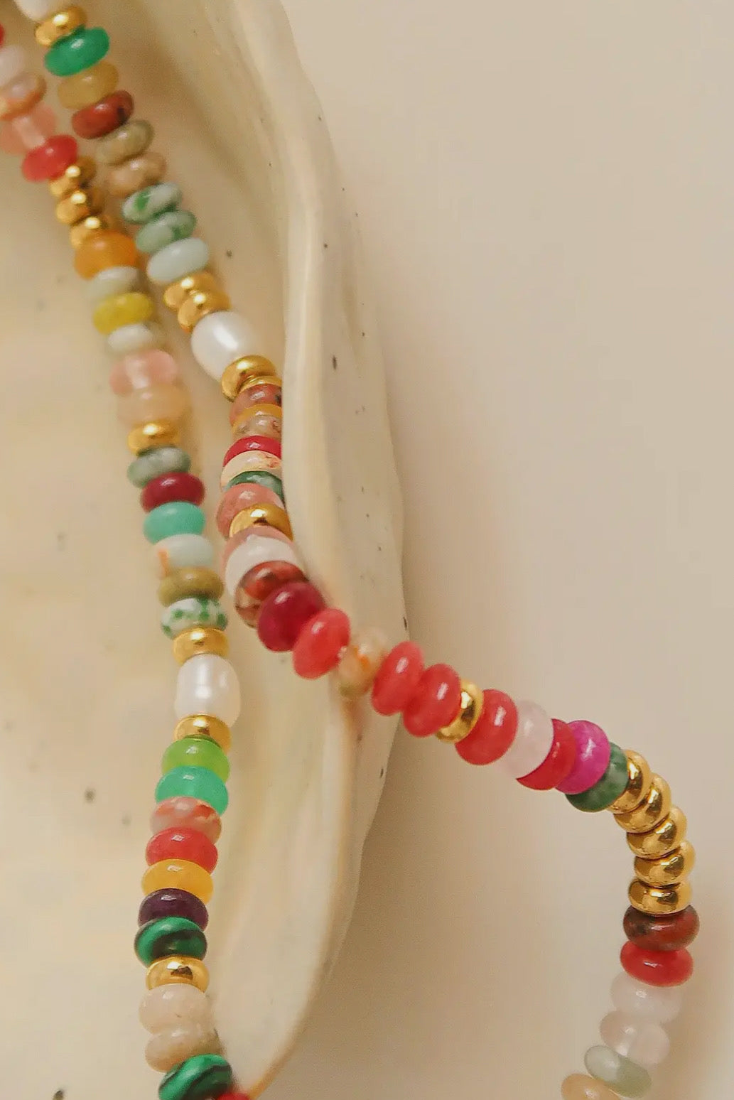 Sunny Boho Color Beaded 18K Gold Plated Stainless Steel Necklace, Multi