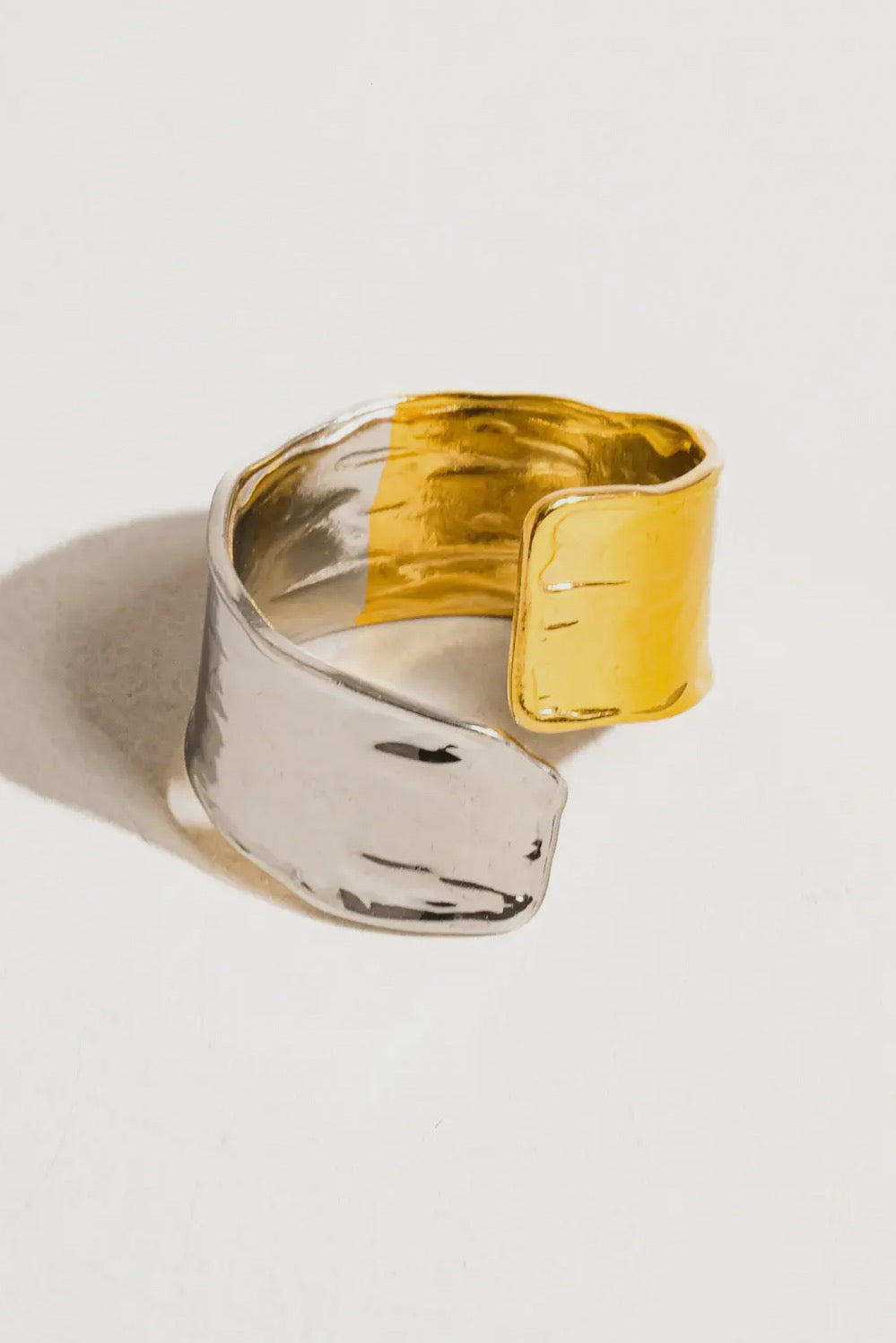Athena 18K Gold Plated Stainless Steel Textured Open Ring, Gold/Silver