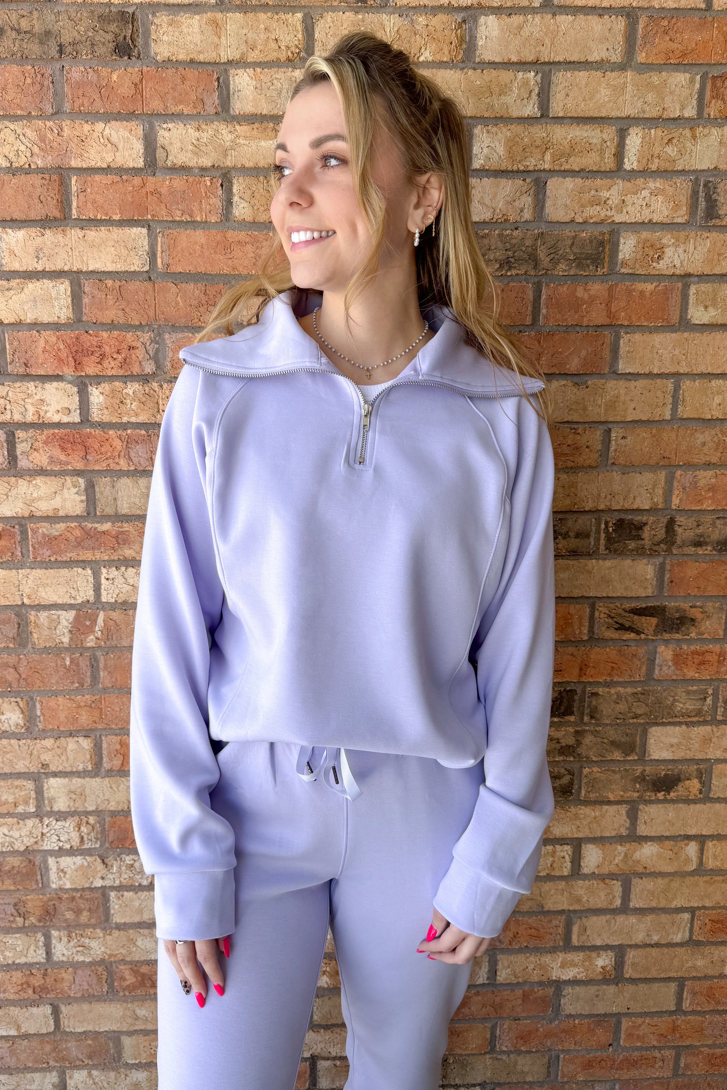New Horizons Quarter Zip Pullover and Jogger Modal Travel Set, Lavender