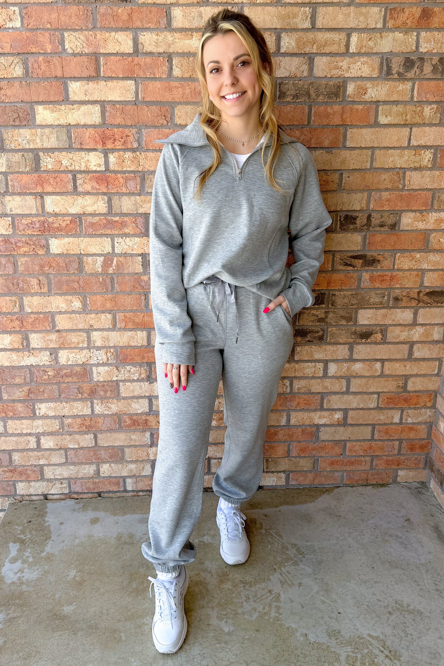 New Horizons Quarter Zip Pullover and Jogger Modal Travel Set, Heather Grey