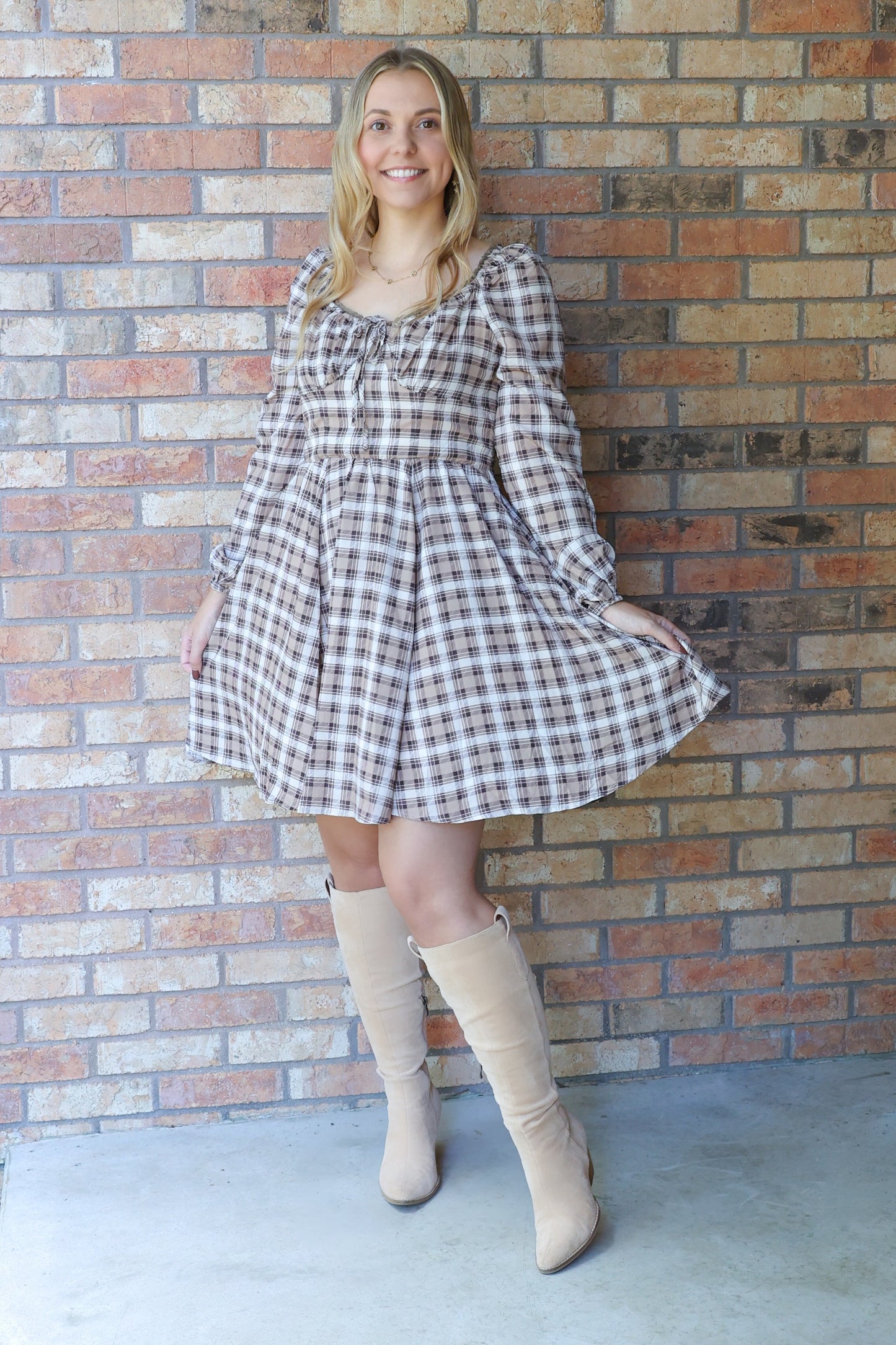 Falling For You Mini Dress, Brown/Multi