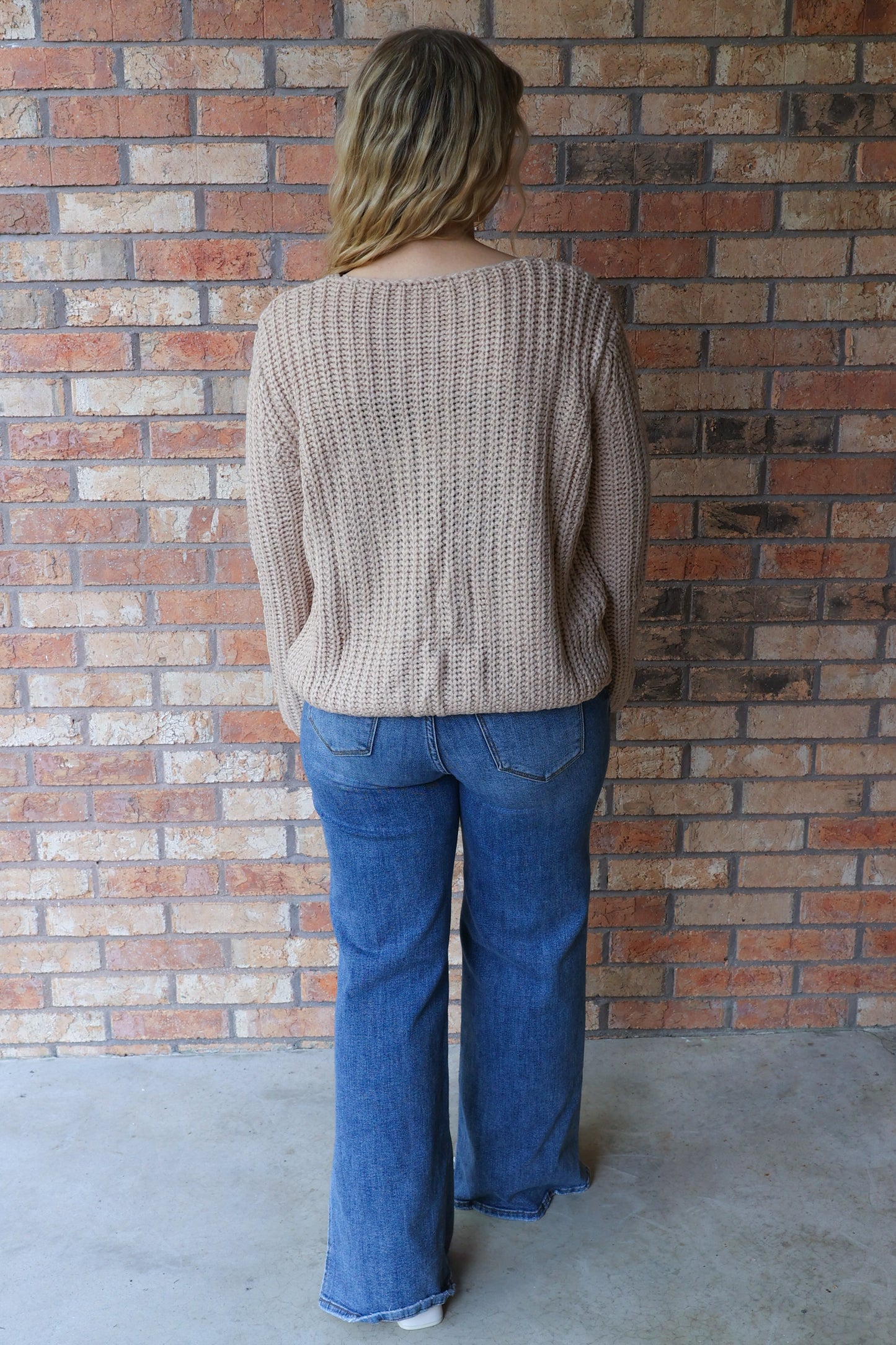 Tell Me More Loose Gauge Knit Tie Front Sweater, Latte
