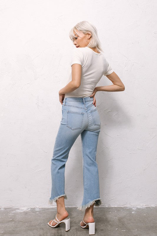 Keep In Touch High Rise Slim Bootcut Jeans, Light Wash
