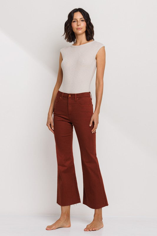 Falling In Love High Rise Cropped Kick Flare Jeans, Redwood