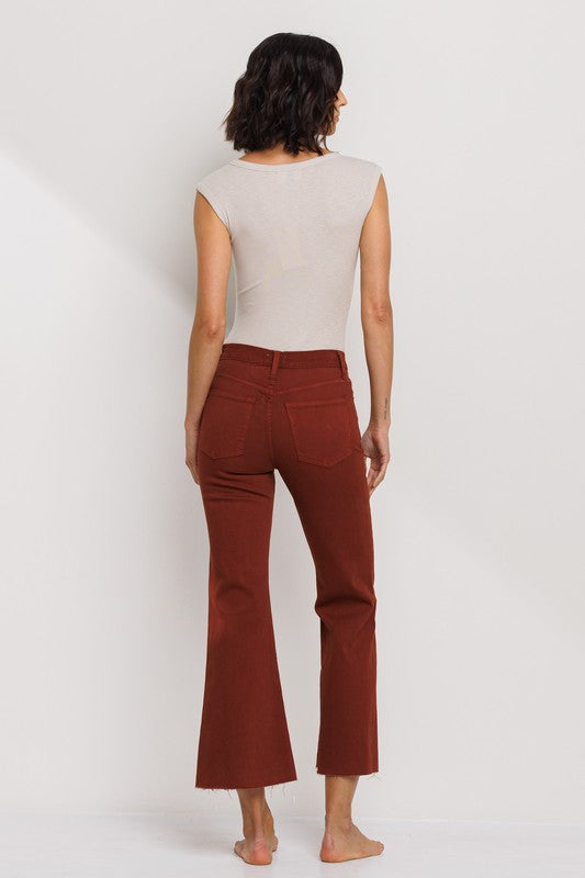 Falling In Love High Rise Cropped Kick Flare Jeans, Redwood
