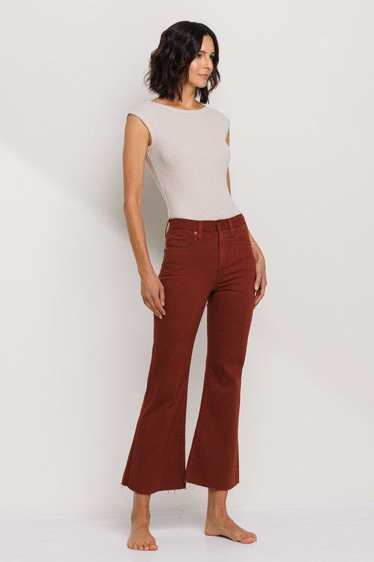 Falling In Love High Rise Cropped Kick Flare Jeans, Redwood