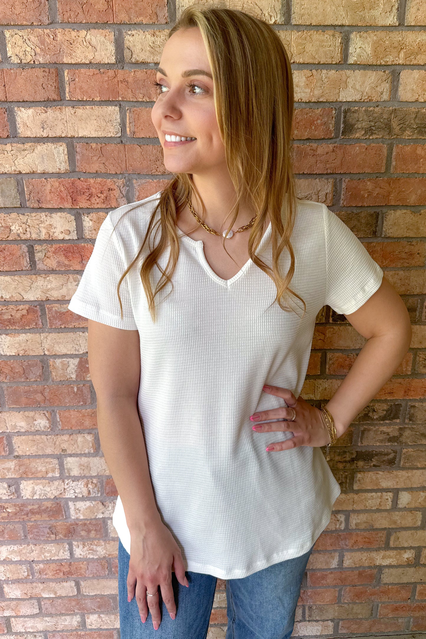 Girl Next Door Thermal Top, White