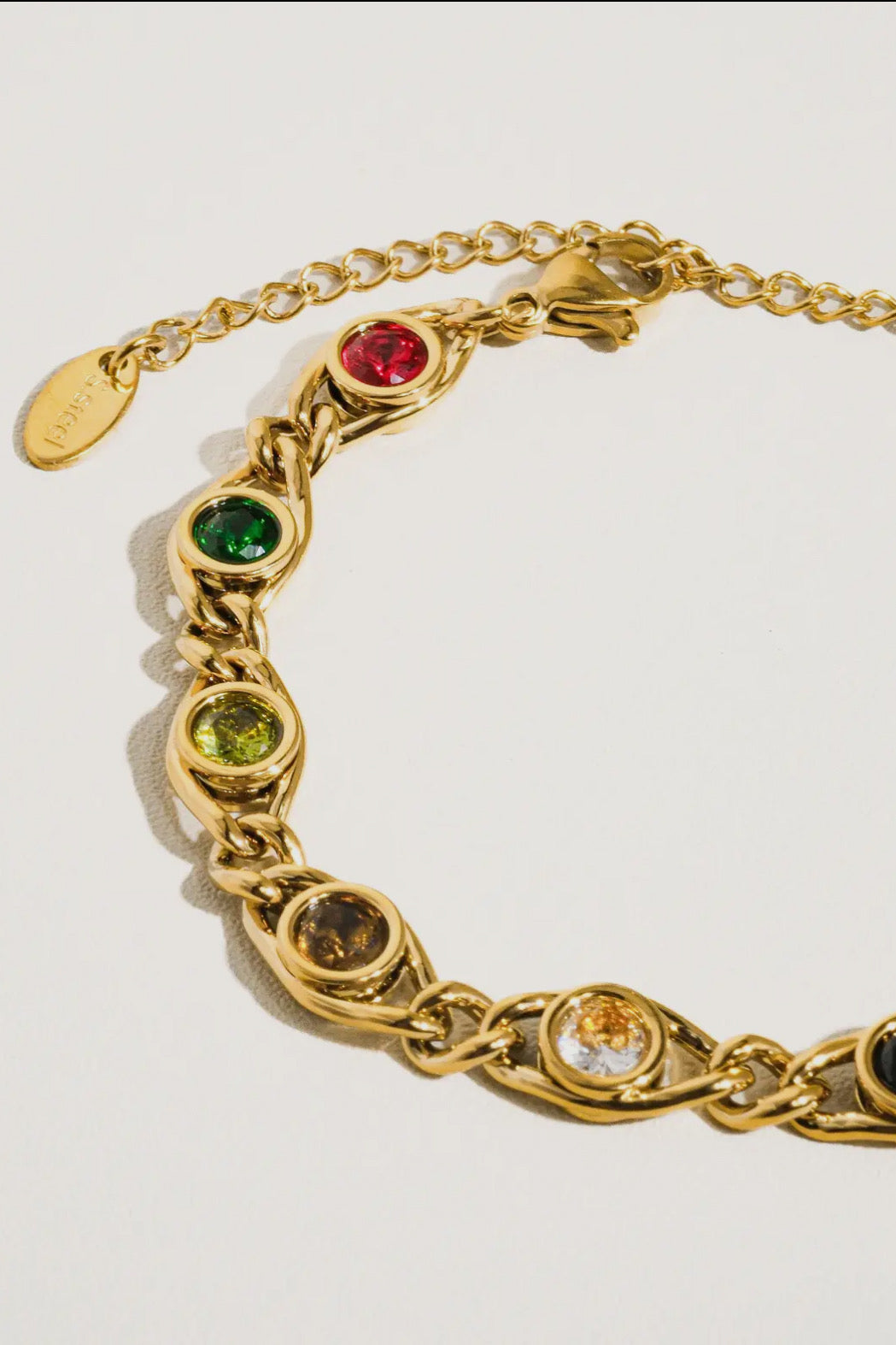 Adaline Colored Cubic Zirconia 18K Gold Plated Stainless Steel Bracelet, Gold