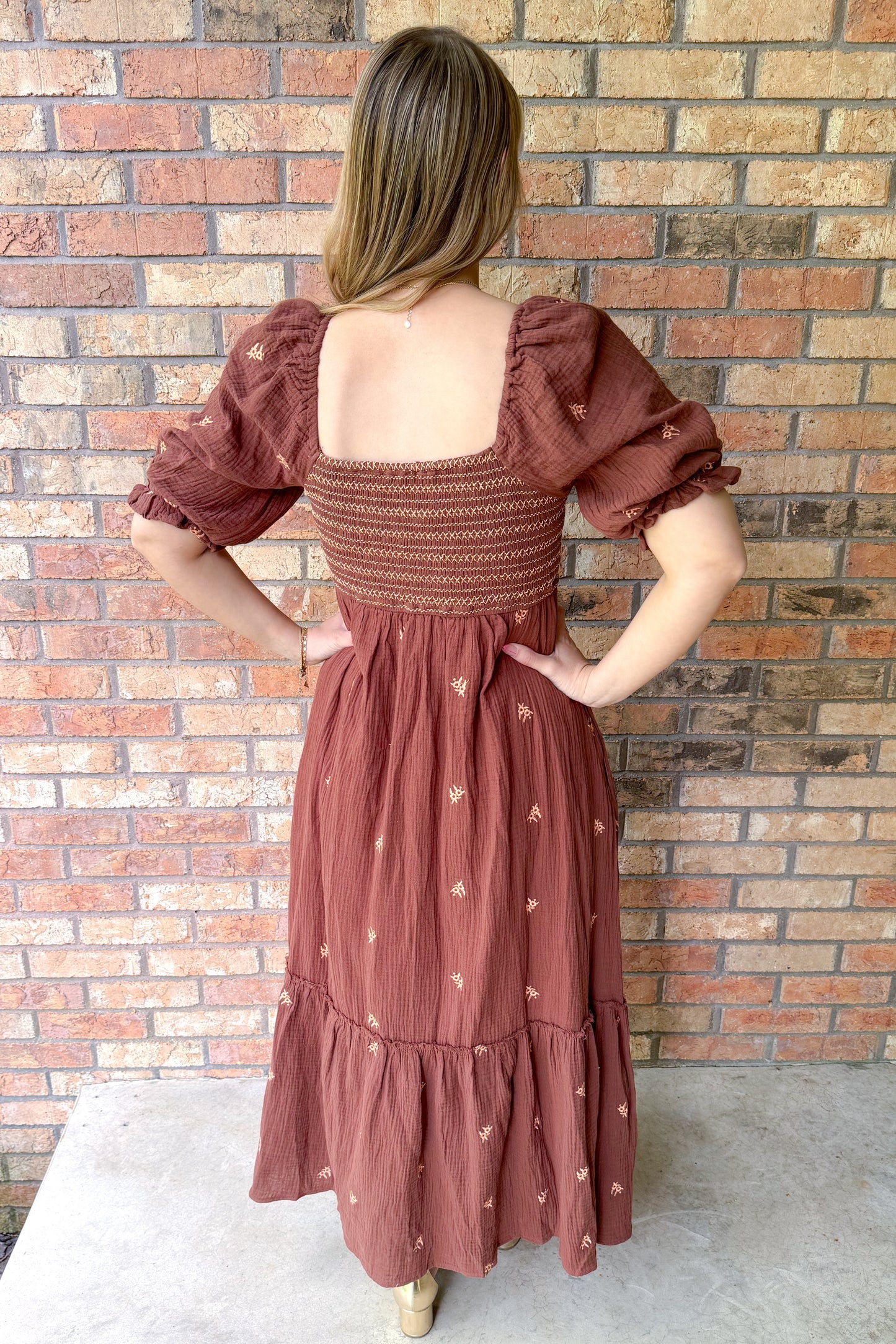 Delilah Embroidered Cotton Gauze Smocked Dress, Coconut