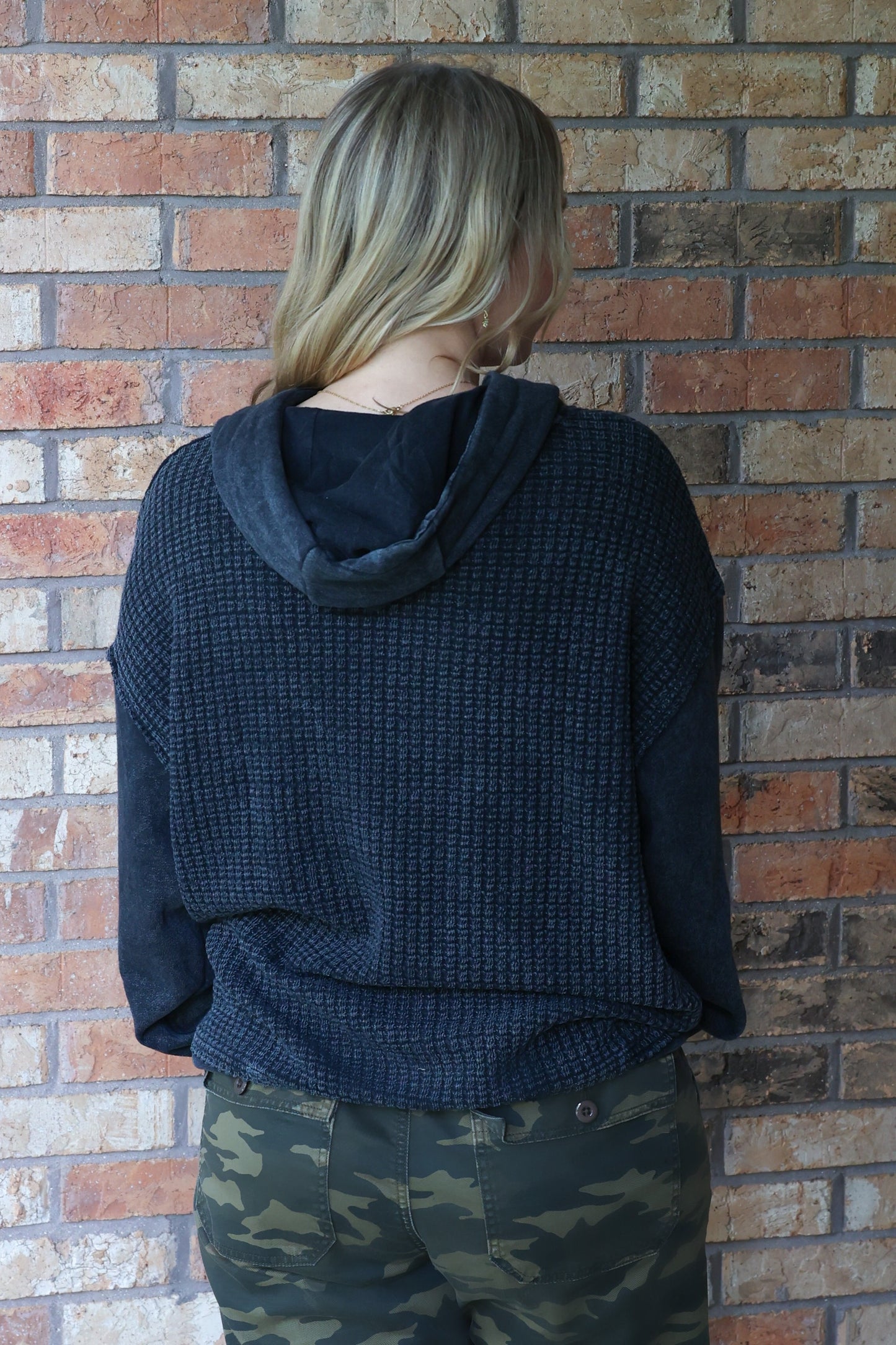 Perfect Weekend Duality Waffle Knit Hoodie