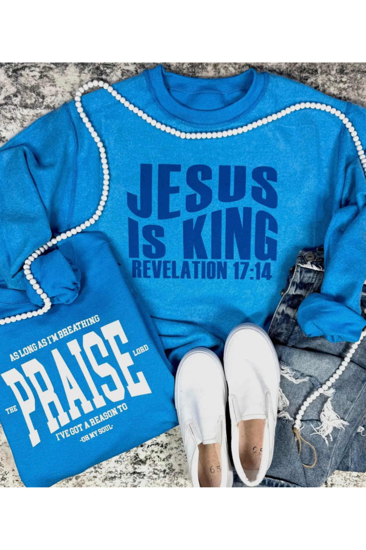 Jesus Reversible Sweatshirt, Neon Blue