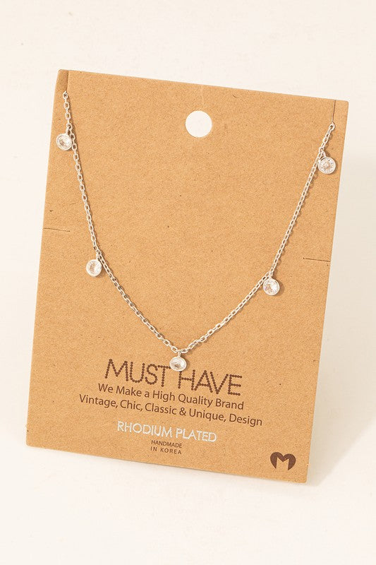 Crystal Drop Necklace, Silver