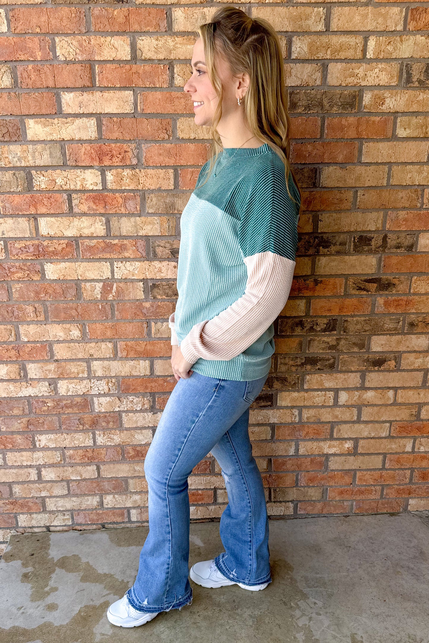 Carefree Color Block Ribbed Top