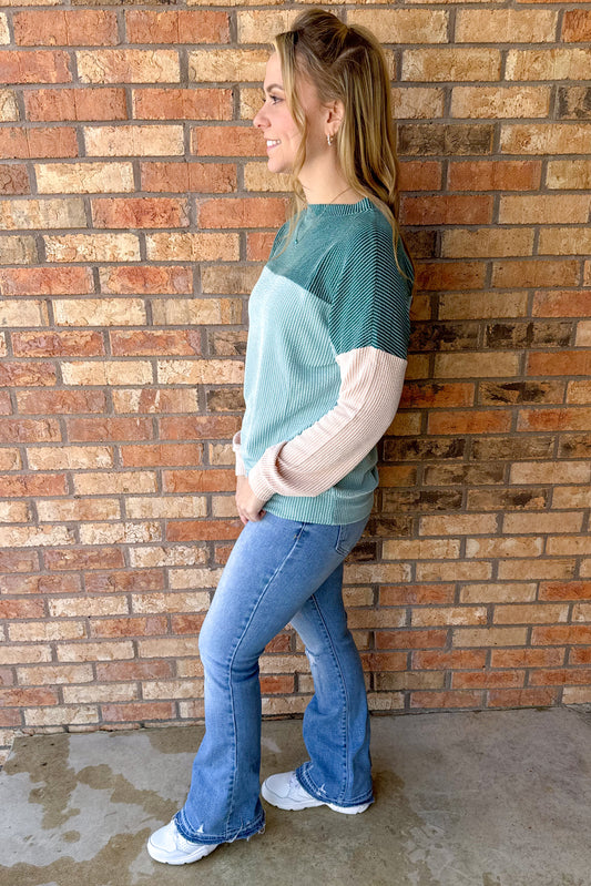 Carefree Color Block Ribbed Top