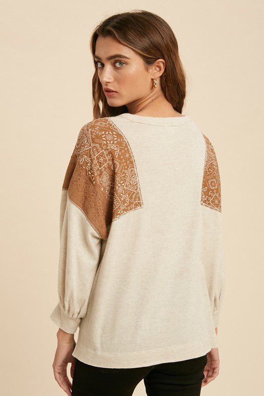 Let's Get Lost Contrast Sleeve Top, Oatmeal