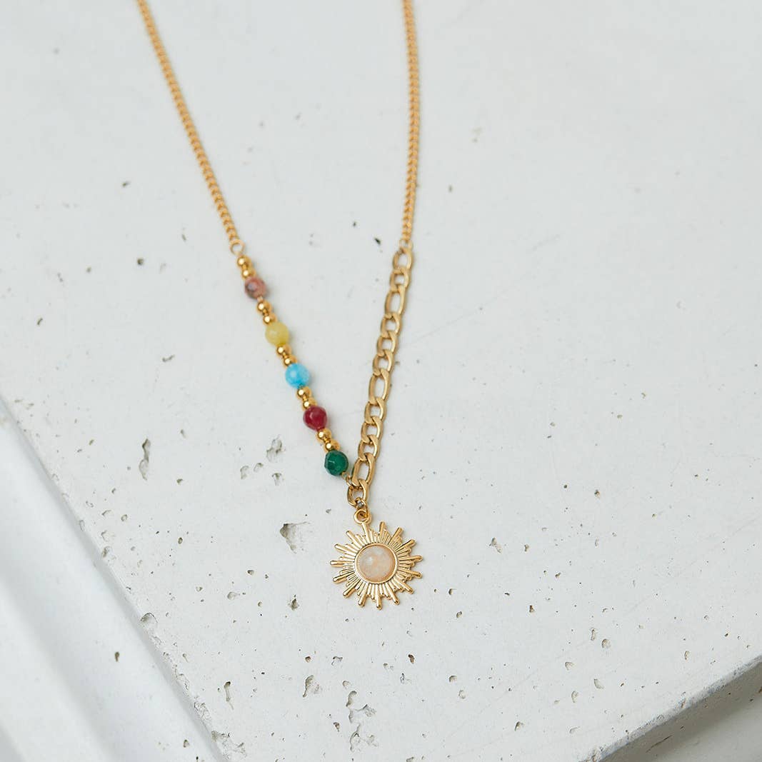 Solstice Pendant 18K Gold Plated Stainless Steel Necklace, Gold