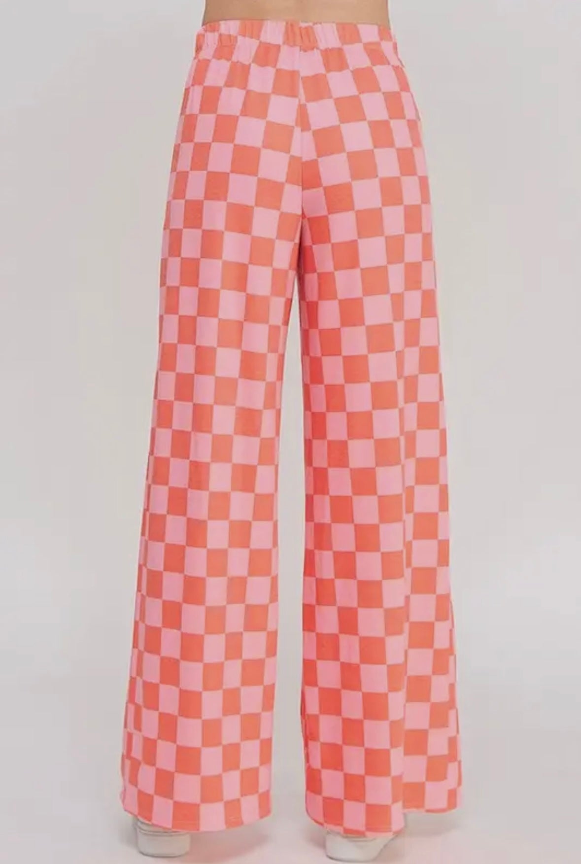 Just Checking In High Waisted Checkered Pants, Orange/Pink