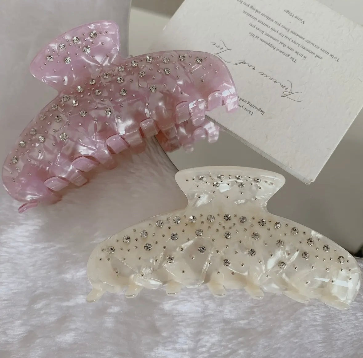 Life of Luxury Rhinestone Hair Claw Clip, White