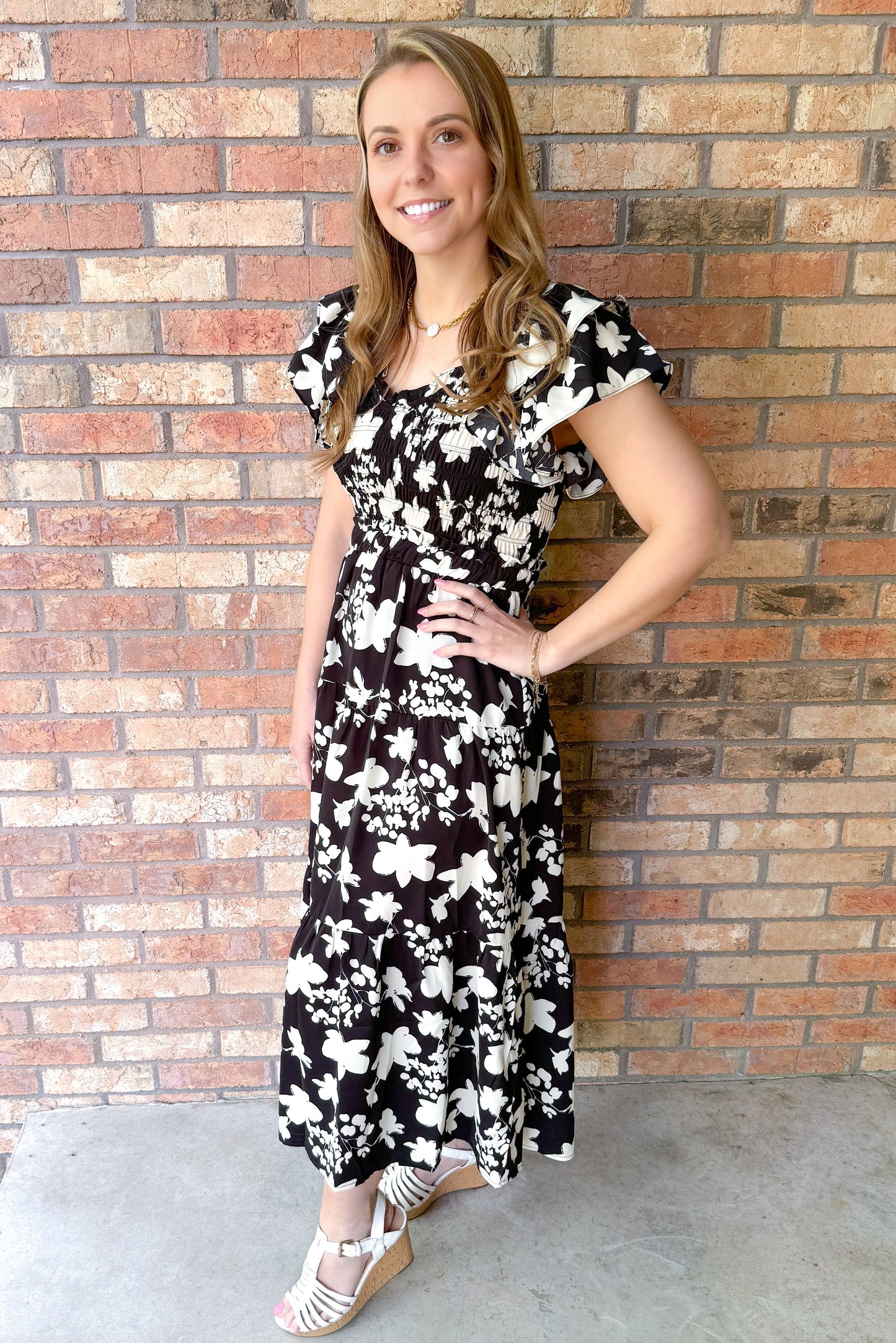 Elegance in Bloom Dress, Black/White