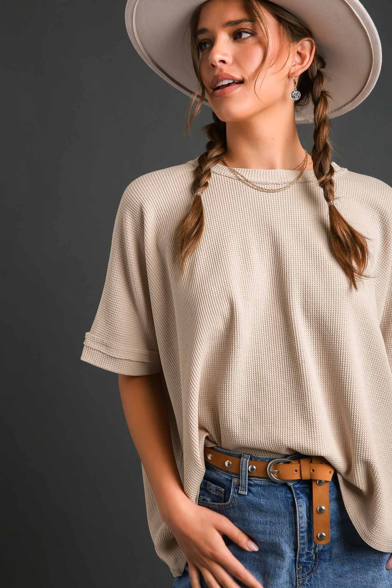 Better Than Ever Oversized Waffle Knit Top, Natural