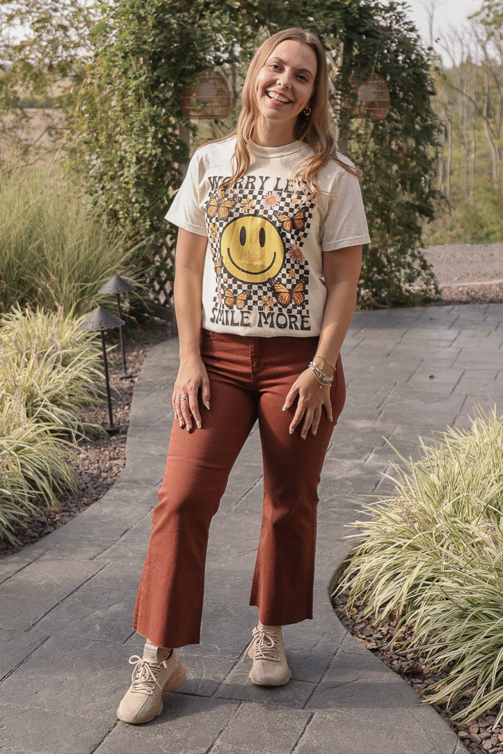 Worry Less Smile More Graphic Tee, Cream