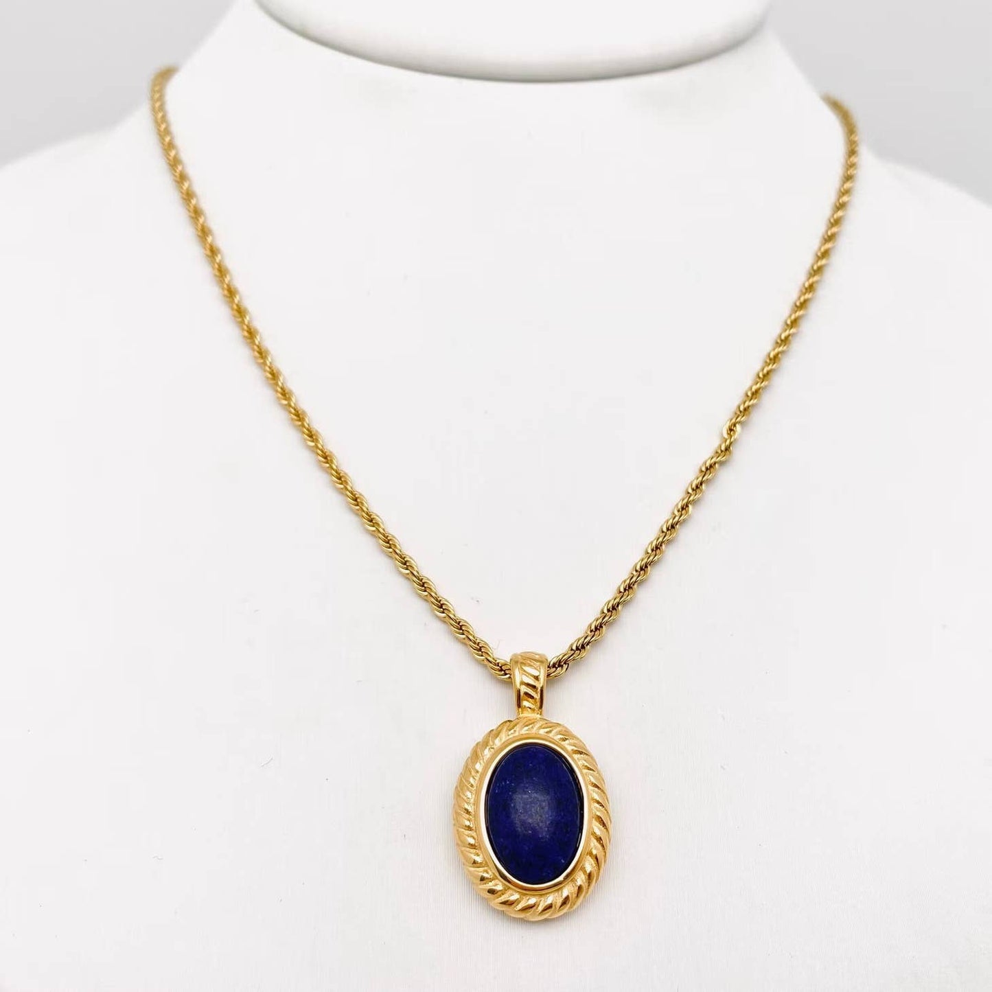 Lapis Lazuli Pendant 18K Gold Plated Stainless Steel Necklace