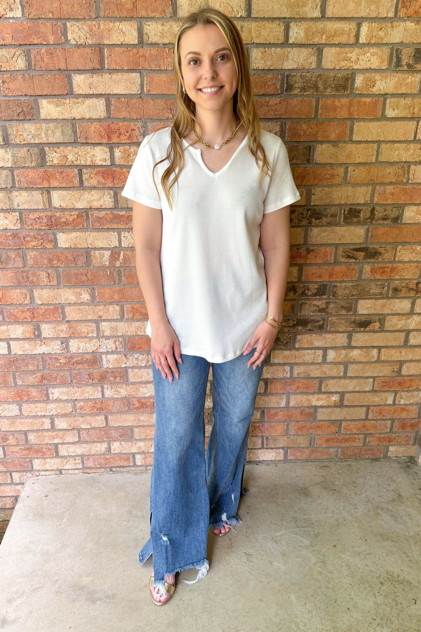 Girl Next Door Thermal Top, White