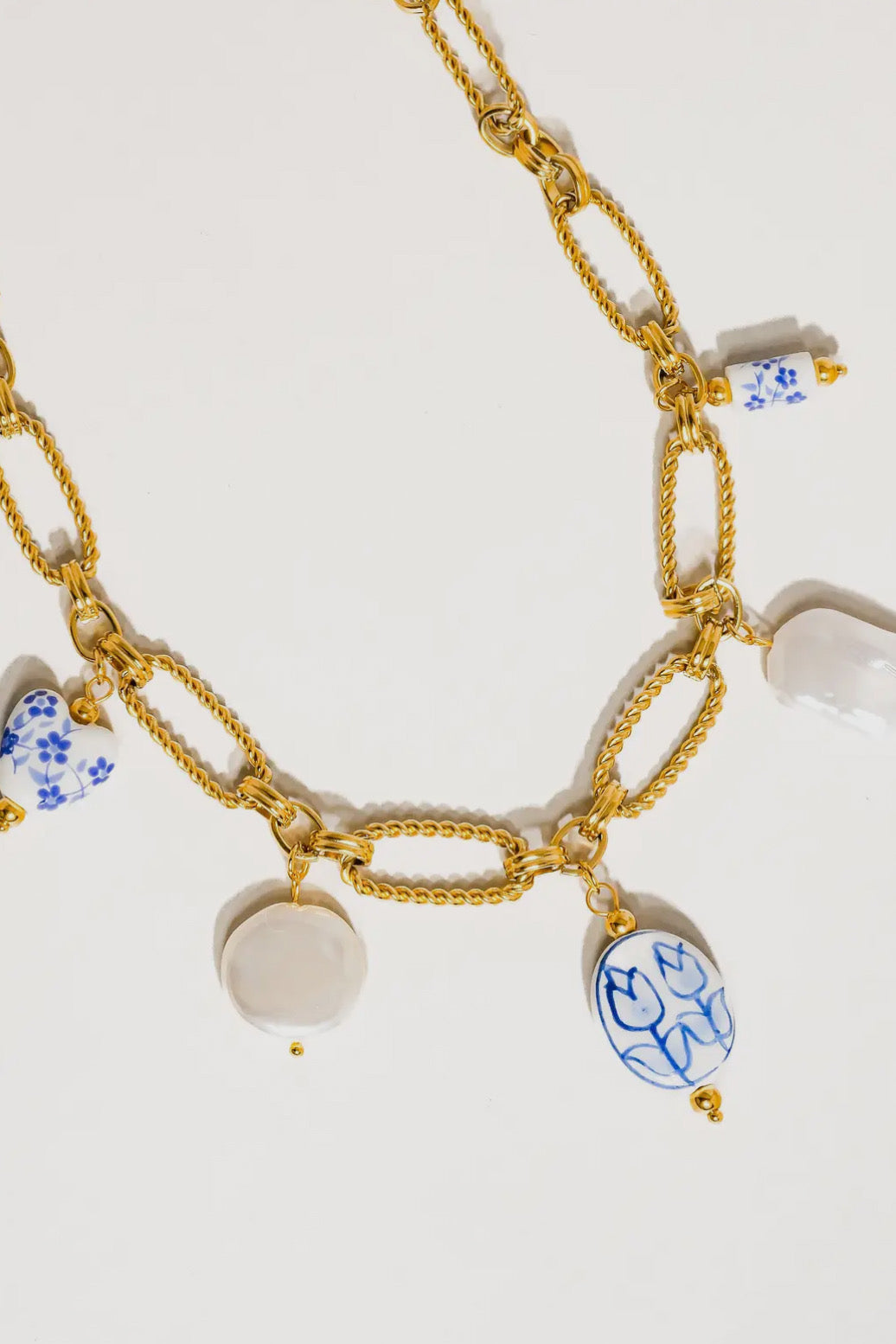 Reina Ceramic Floral Chain 18K Gold Plated Stainless Steel Necklace, Gold