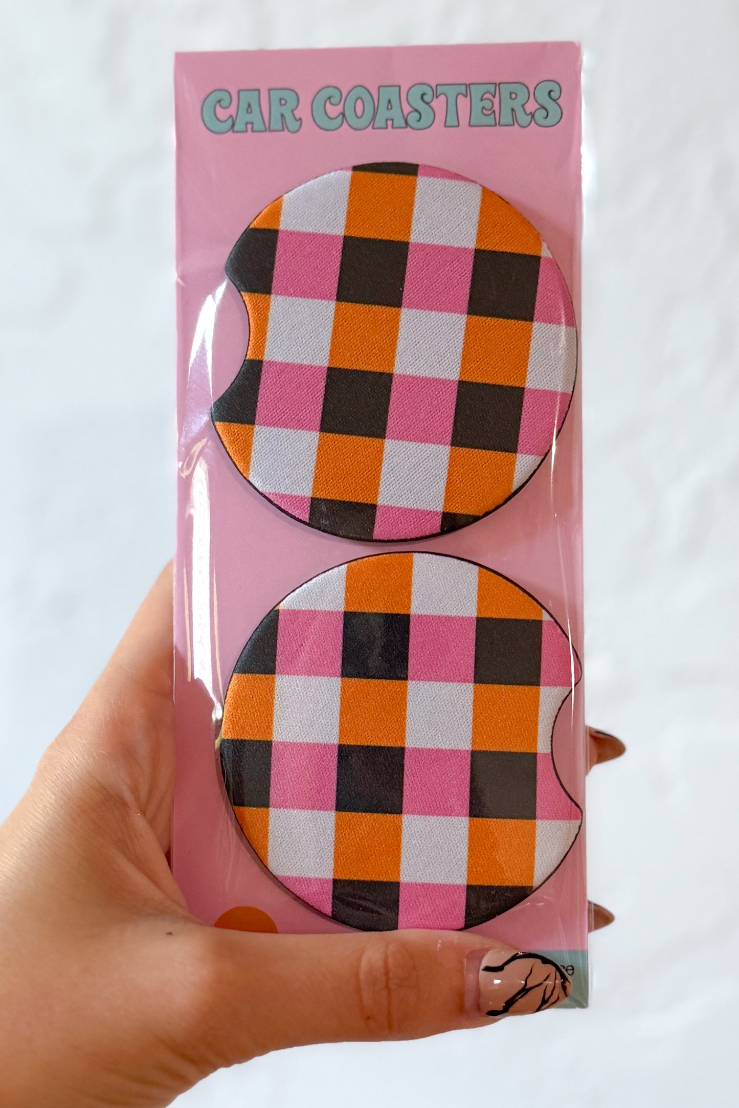 Halloween Bright Checker Pattern Car Coasters