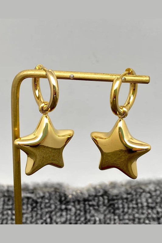 Serena 18K Gold Plated Stainless Steel Glossy Star Charm Huggie Earrings, Gold