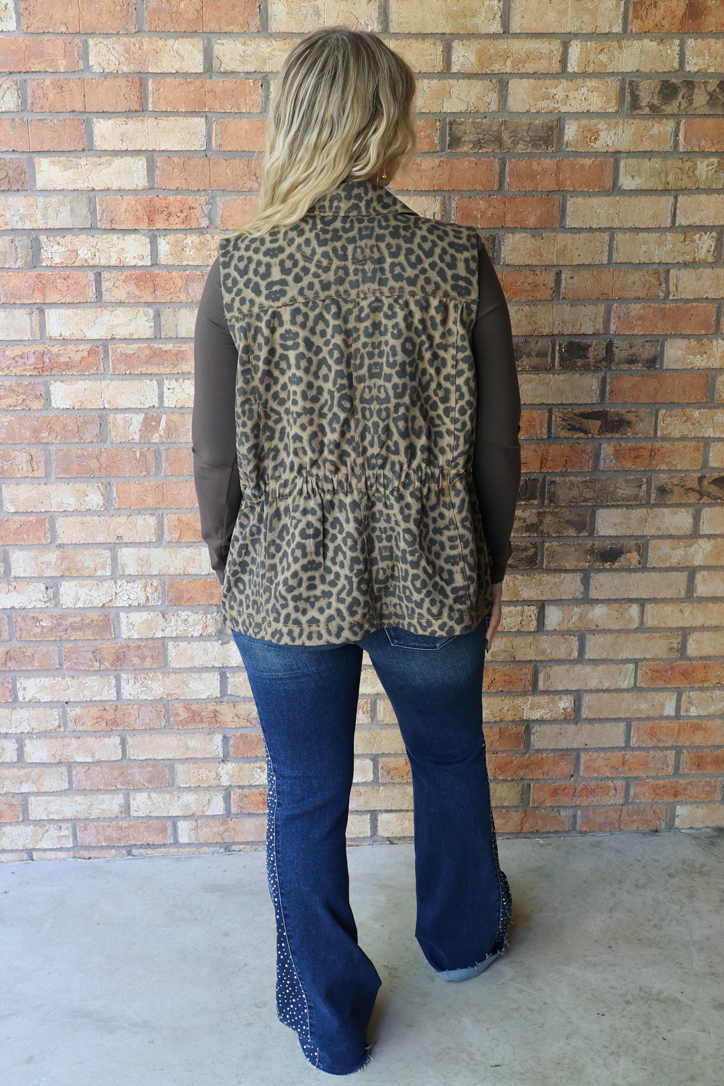 Wildest Dreams Leopard Print Overszied Button-Front Utility Vest, Cedar