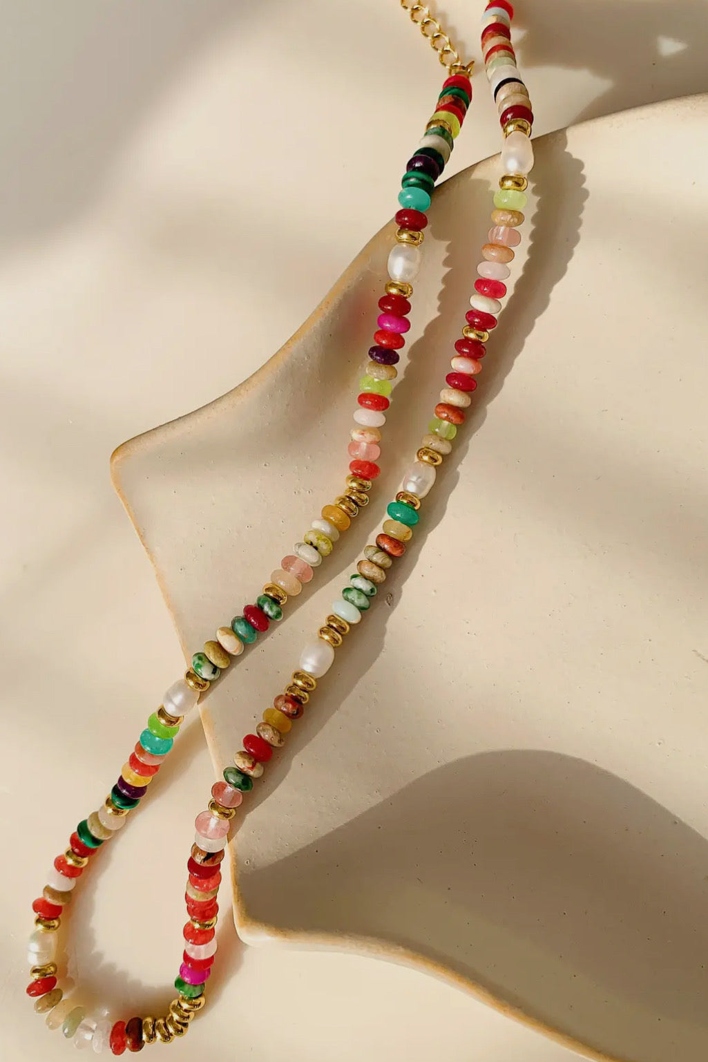 Sunny Boho Color Beaded 18K Gold Plated Stainless Steel Necklace, Multi