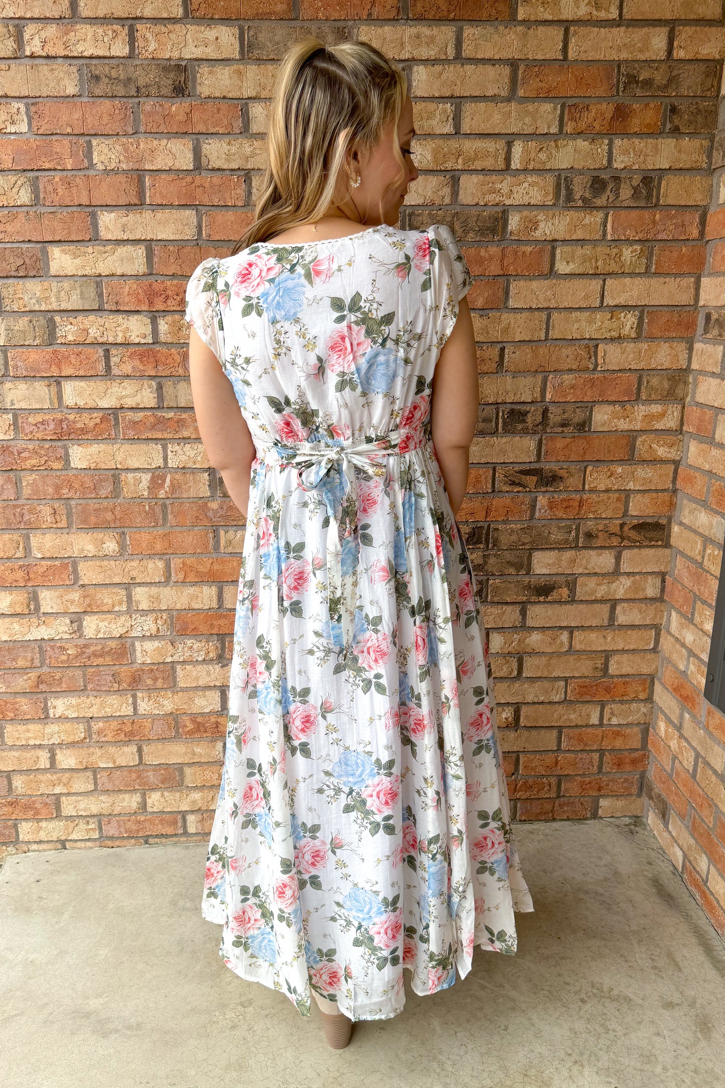 Hello Darling Floral Lace Trim Button Down Dress