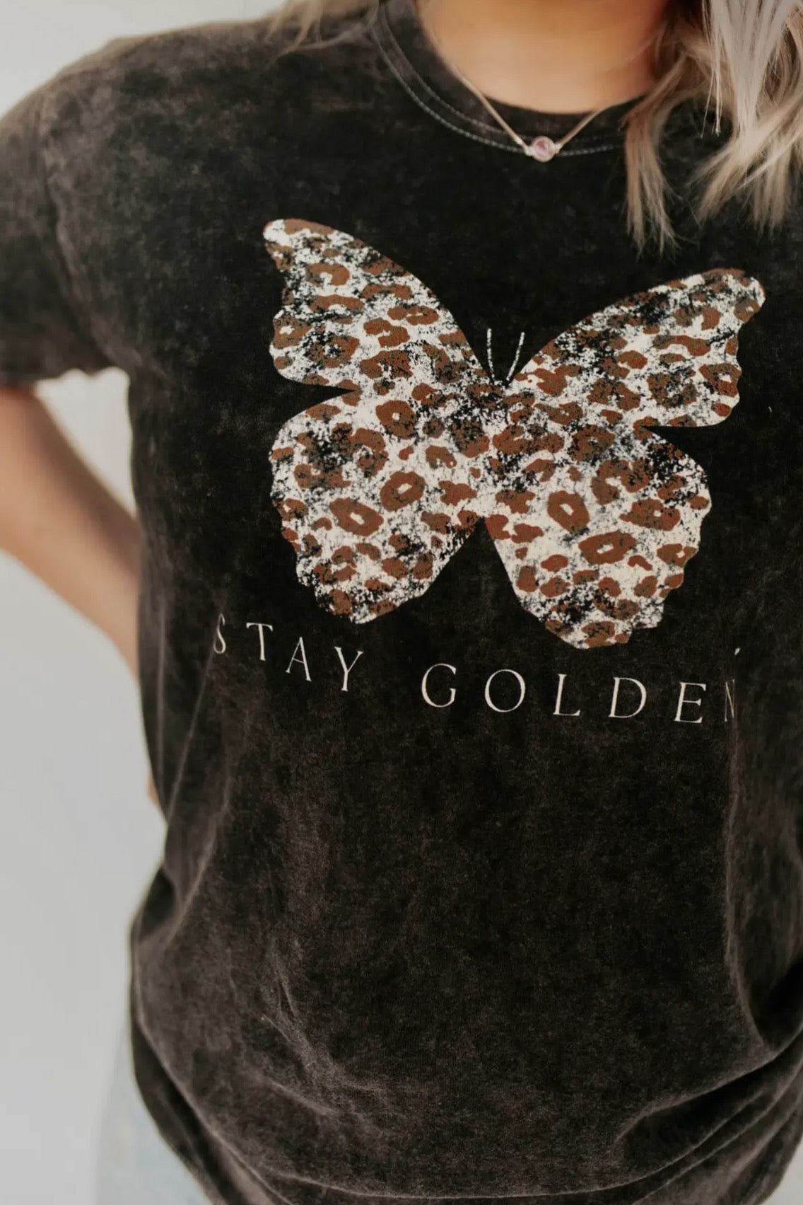 Stay Golden Butterfly Acid Wash Tee