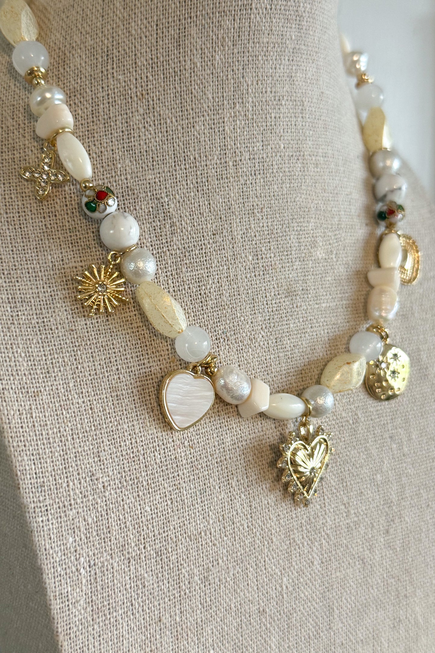 Heaven Sent Mixed Beads Charm Necklace, Gold
