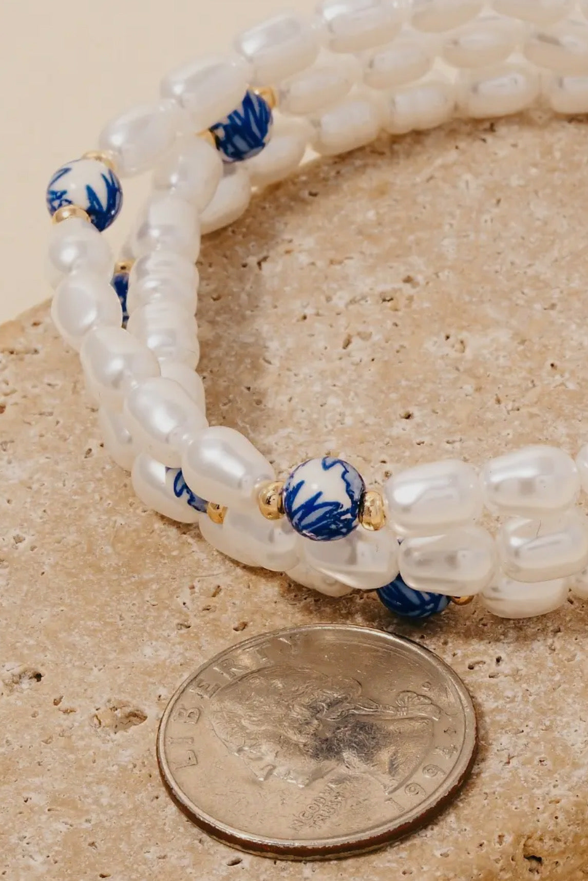 Faux Pearl and Ceramic Floral Beaded Bracelet Set