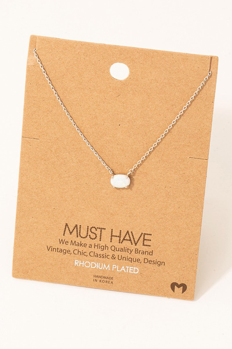 Dainty Opal Stone Pendant Necklace, Silver