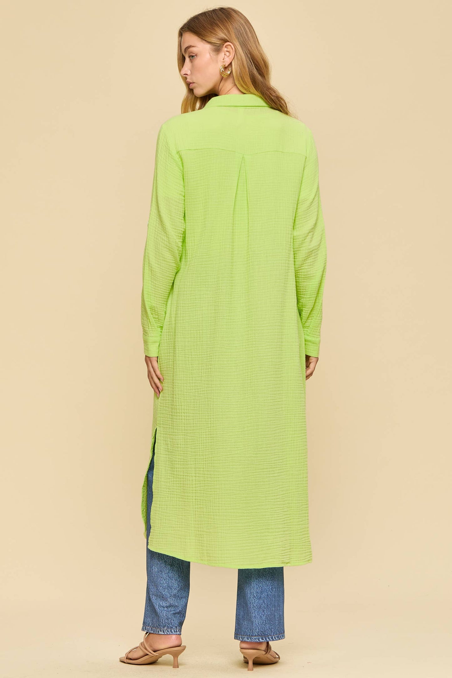 Soak Up The Sun Breathable Cotton Button-Down Duster, Limeade