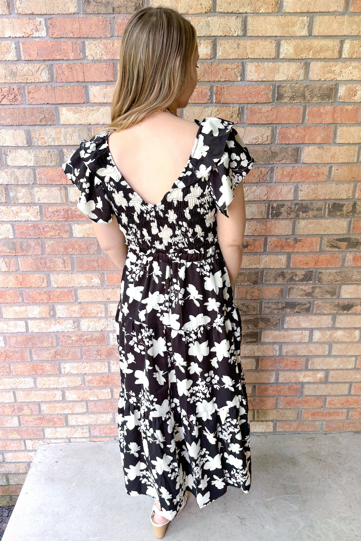 Elegance in Bloom Dress, Black/White