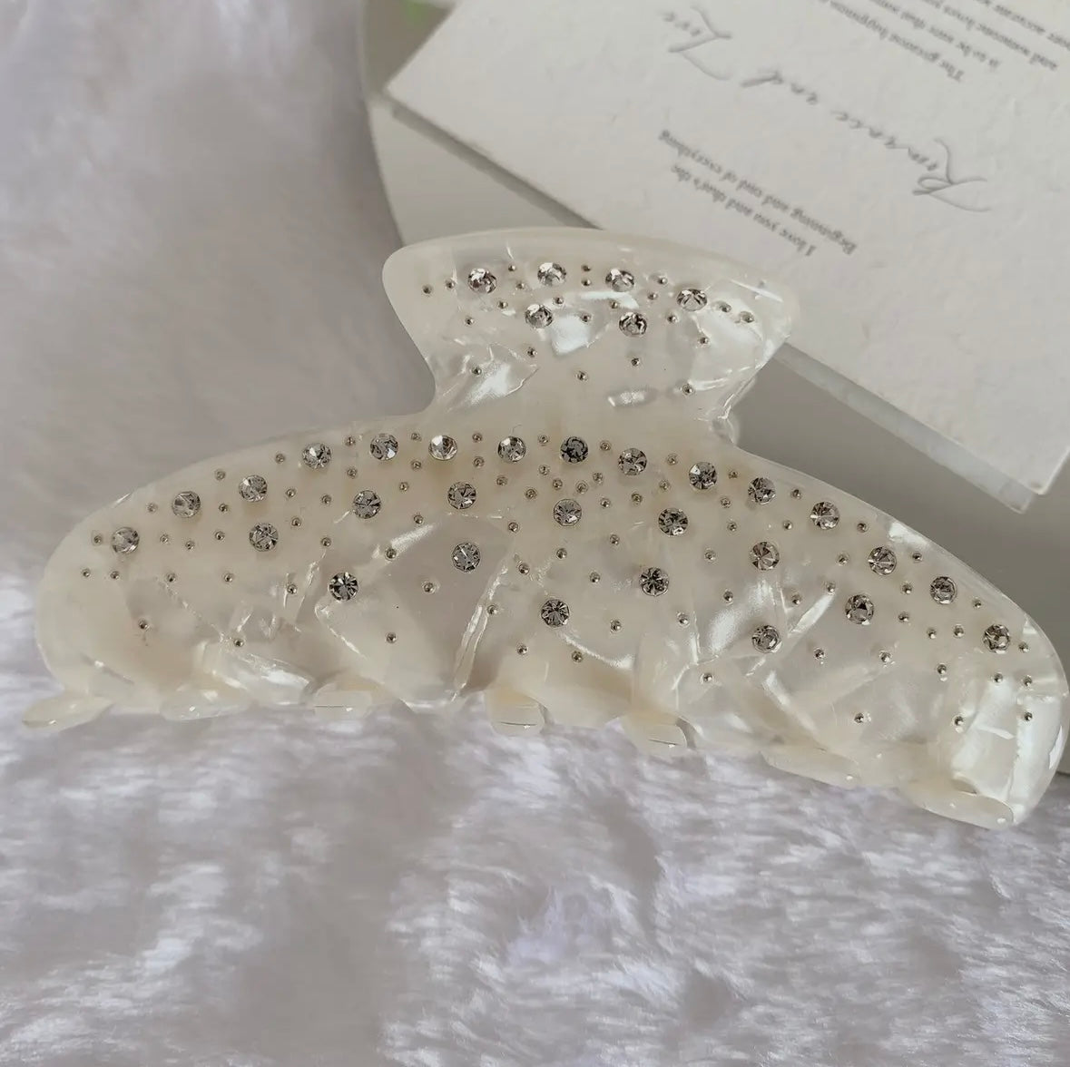 Life of Luxury Rhinestone Hair Claw Clip, White