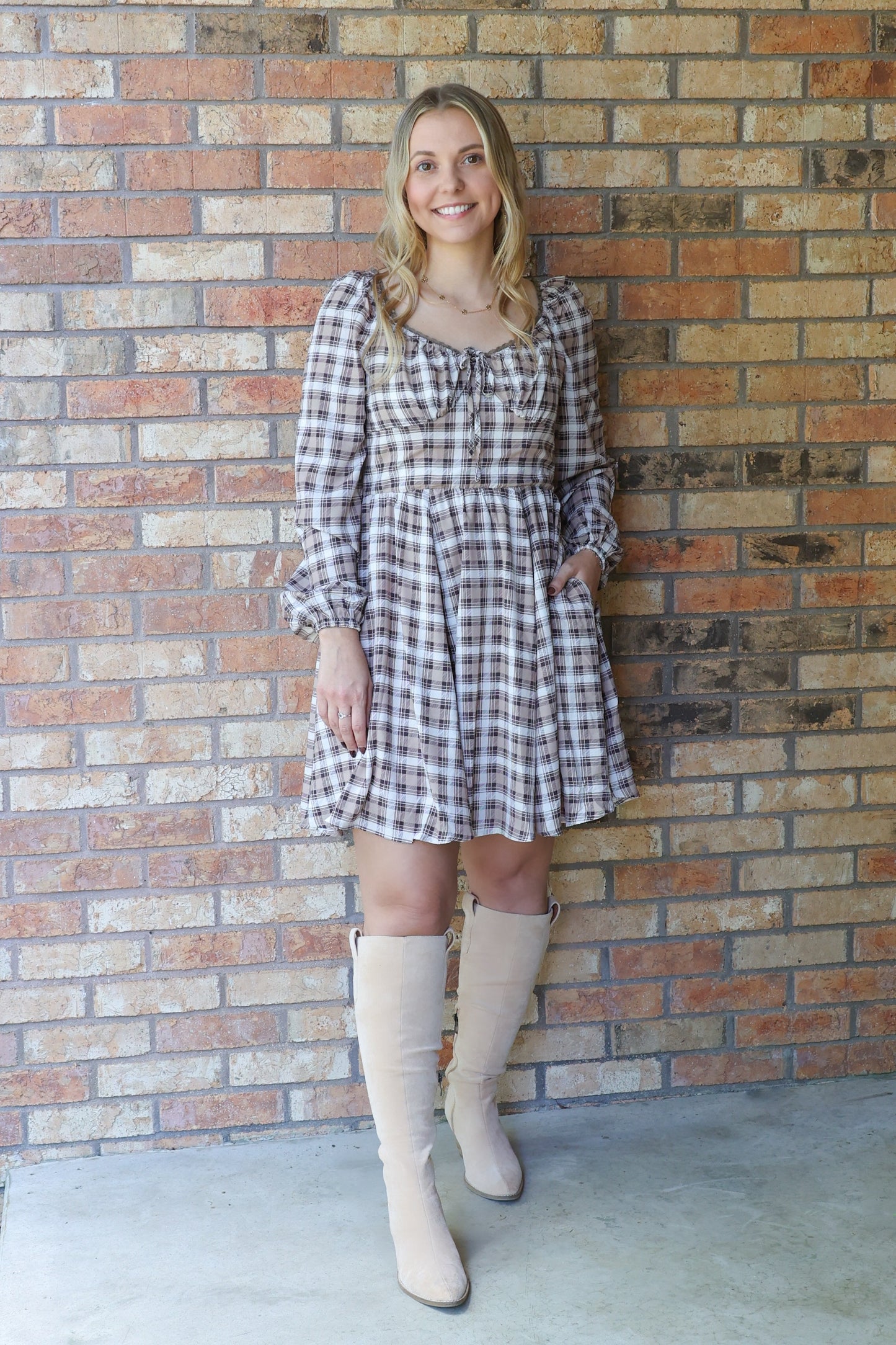 Falling For You Mini Dress, Brown/Multi