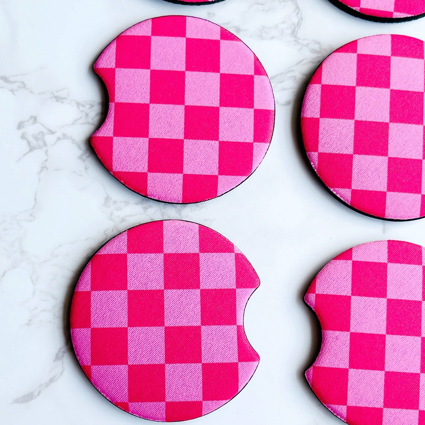 Pink Checkerboard Design Car Coasters