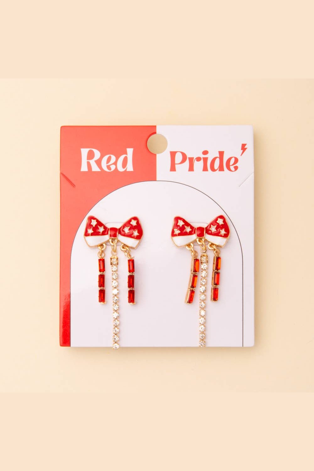 Game Day Crystal Rhinestone Embellished Bow Post Earrings, Red/White