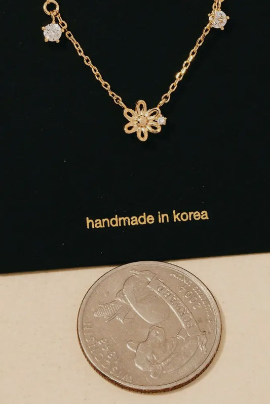 Gold Dipped Flower Charm Chain Necklace, Gold