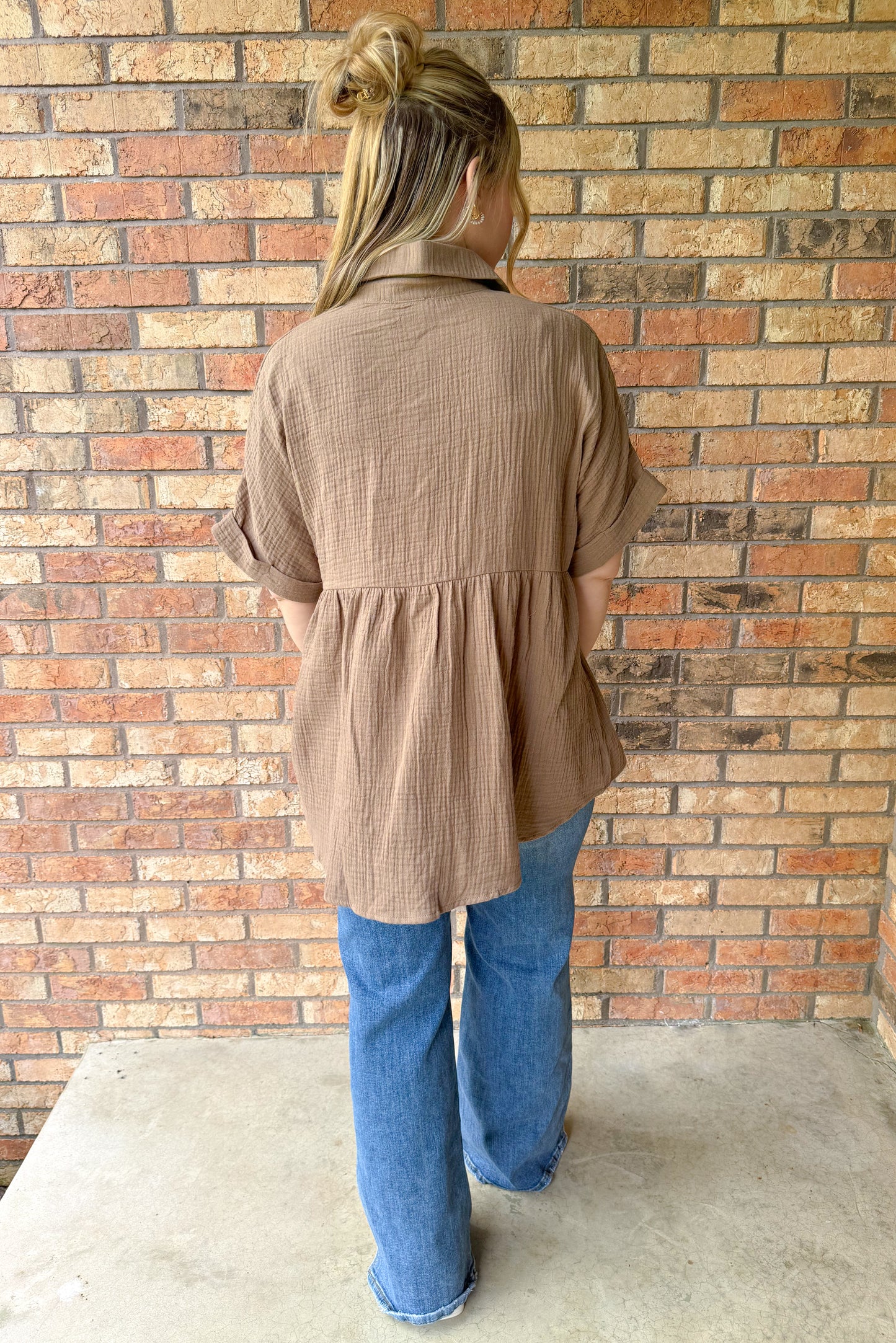 Faithfully Yours Baby Doll Top, Mocha